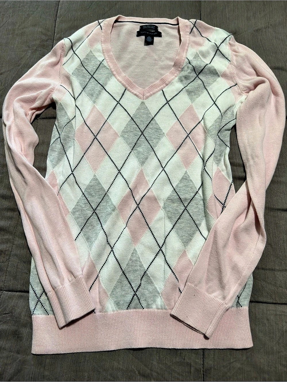 Tommy Hilfiger Pima Cotton Classic Argyle V-Neck Sweater Size XS